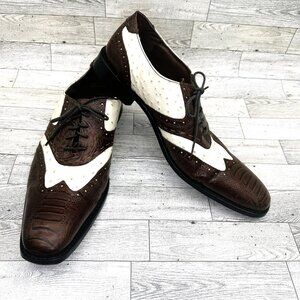 Men's Stacy Adams Oxford Shoes 13M Wingtip Brown & White Ostrich Print 24777